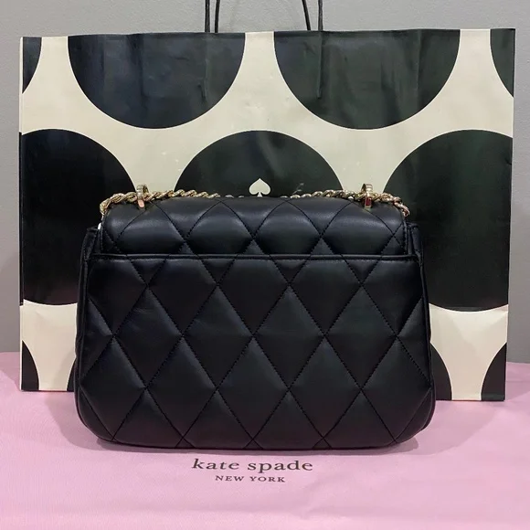 Kate Spade Quilted Black Crossbody with Gold Chain - Picture 3 of 9